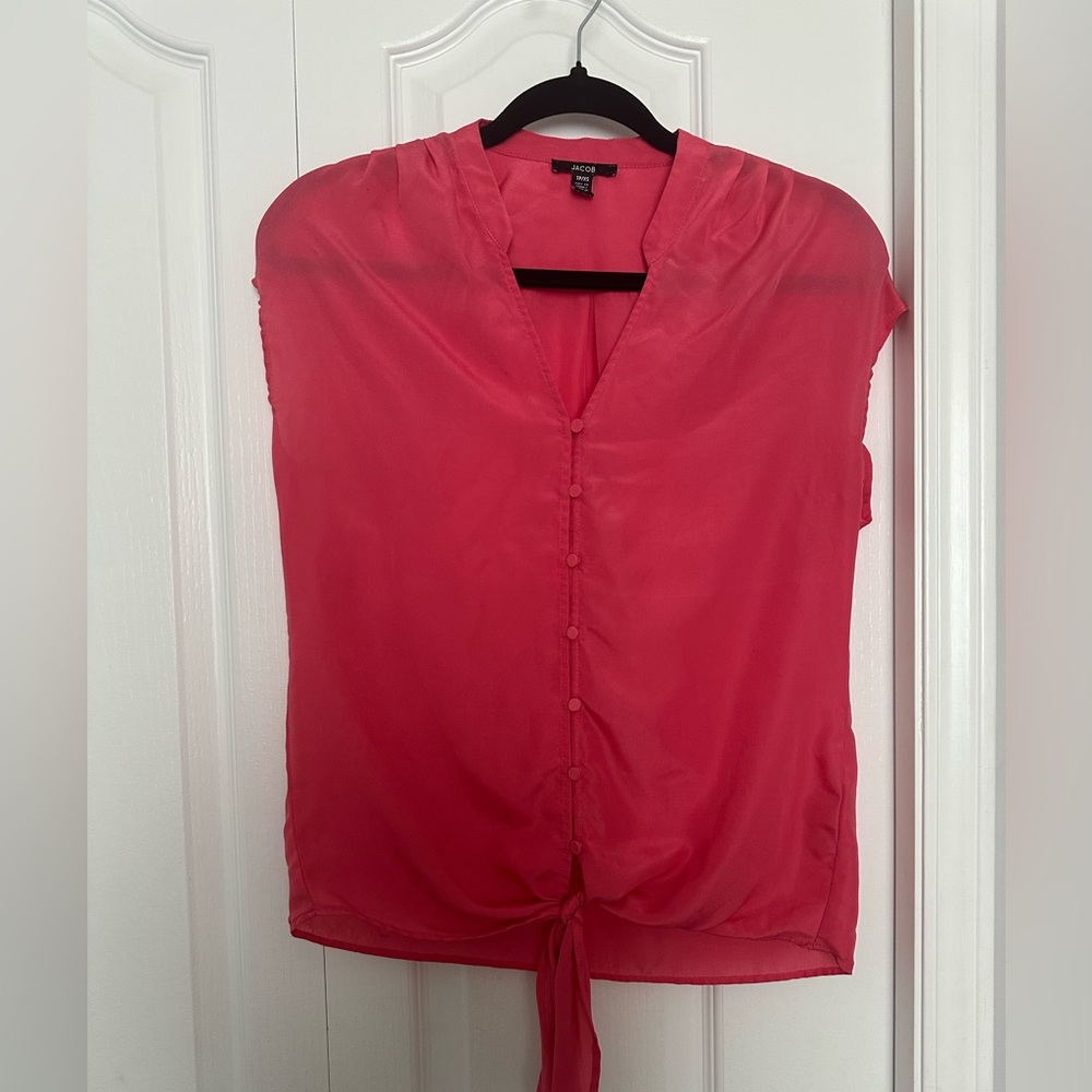 Jacob Tie Front Coral Bright Pink Button-Down Sleeveless Blouse in size XS